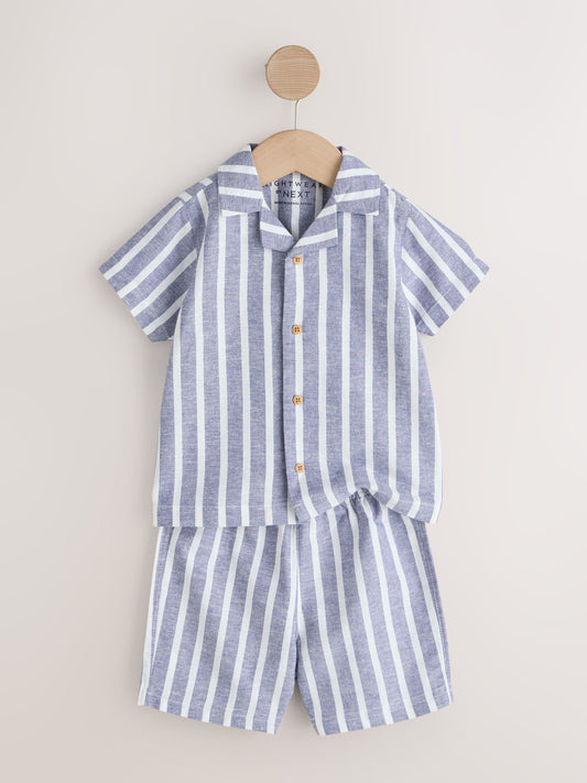 Blue/White Stripe Short Button Through Pyjamas 2 Pack (9mths-8yrs) image 3