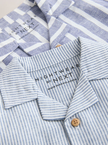 Blue/White Stripe Short Button Through Pyjamas 2 Pack (9mths-8yrs) image 4
