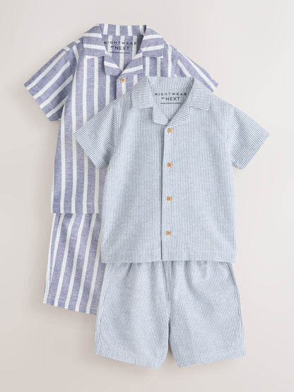 Blue/White Stripe Short Button Through Pyjamas 2 Pack (9mths-8yrs) image 8
