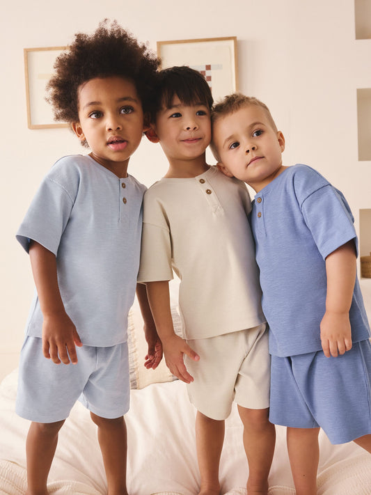 Blue/Neutral Plain Short Pyjamas 3 Pack (9mths-10yrs) image 1