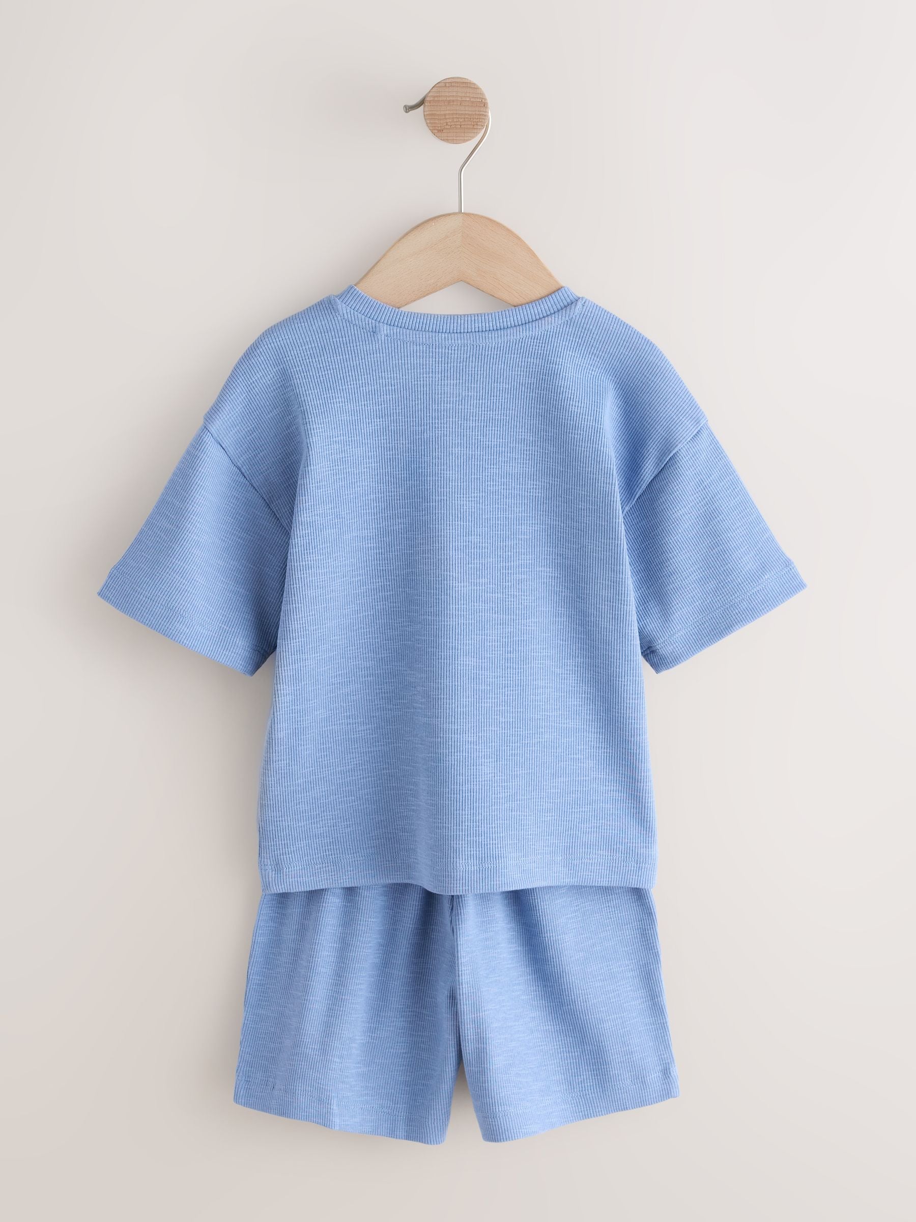 Blue/Neutral Plain Short Pyjamas 3 Pack (9mths-10yrs) image 3