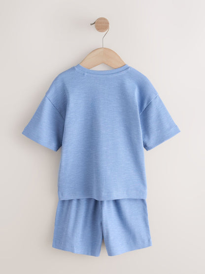 Blue/Neutral Plain Short Pyjamas 3 Pack (9mths-10yrs) image 3