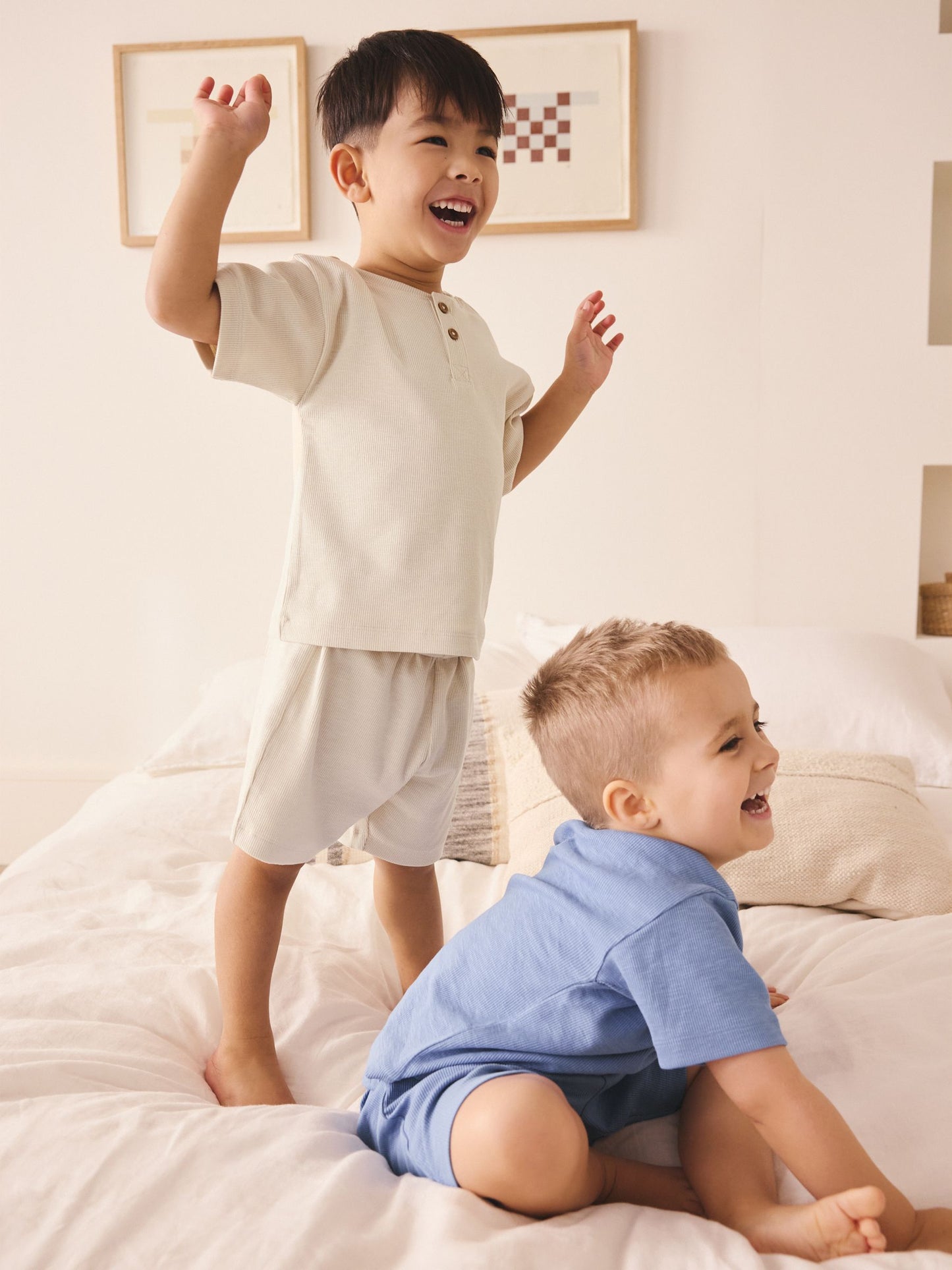 Blue/Neutral Plain Short Pyjamas 3 Pack (9mths-10yrs) image 6