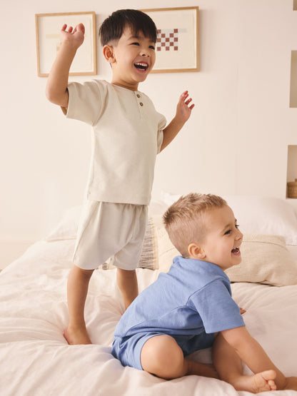 Blue/Neutral Plain Short Pyjamas 3 Pack (9mths-10yrs) image 6