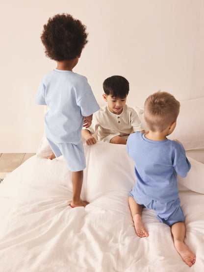 Blue/Neutral Plain Short Pyjamas 3 Pack (9mths-10yrs) image 7