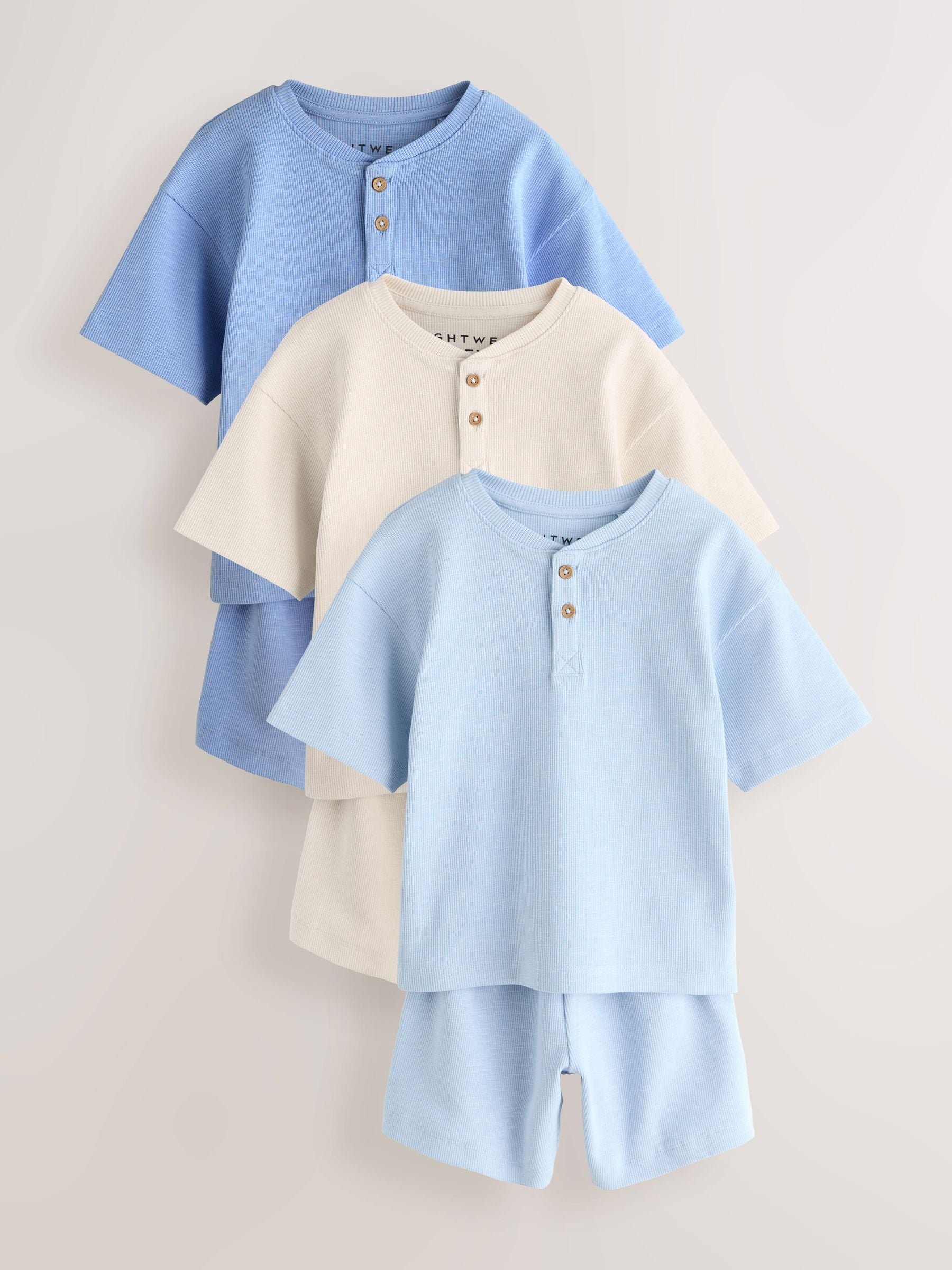 Blue/Neutral Plain Short Pyjamas 3 Pack (9mths-10yrs) image 9