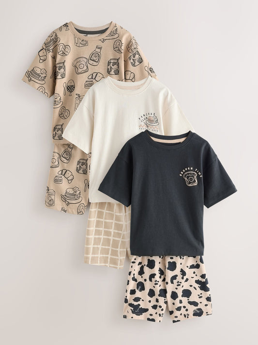 Black/Ecru Brunch Club Short Pyjamas 3 Pack (9mths-10yrs) image 1