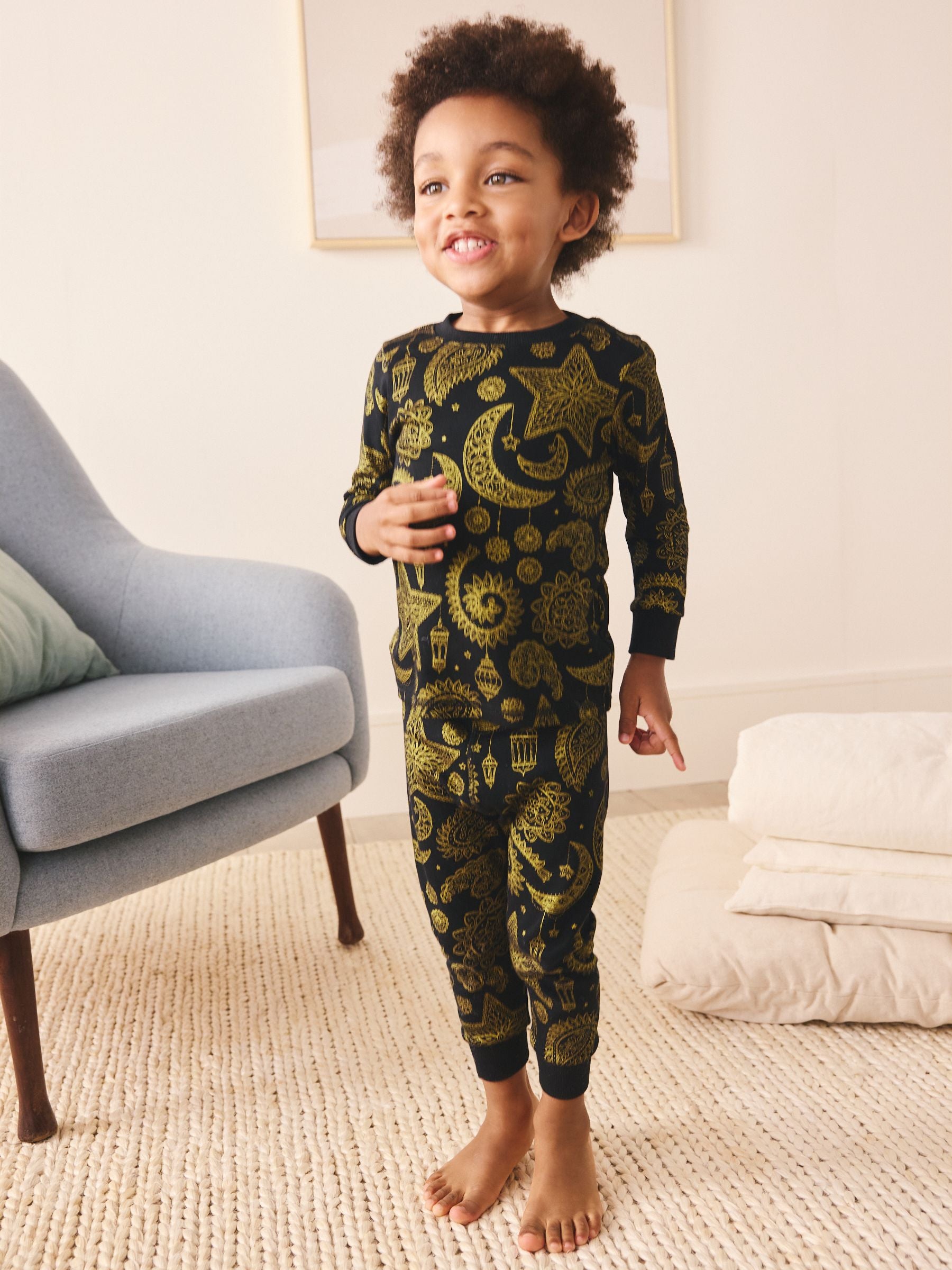 Black/Gold Snuggle Fit Pyjamas (9mths-12yrs) image 1