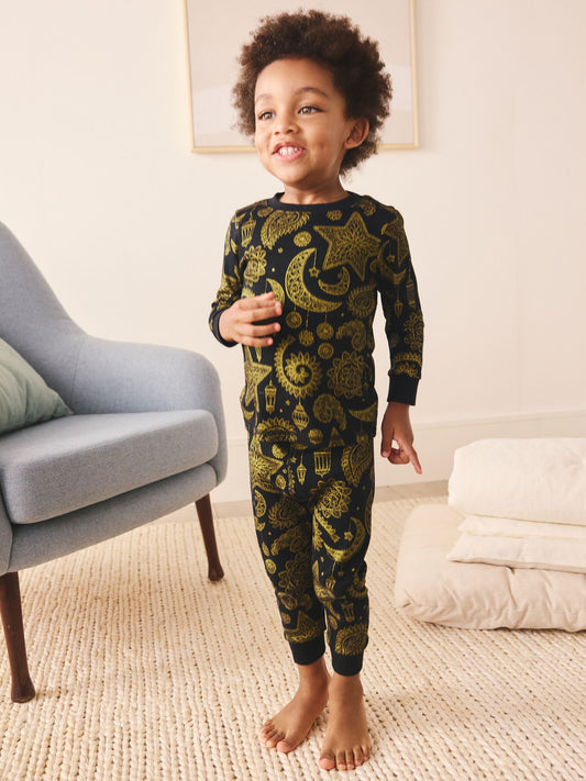Black/Gold Snuggle Fit Pyjamas (9mths-12yrs) image 1