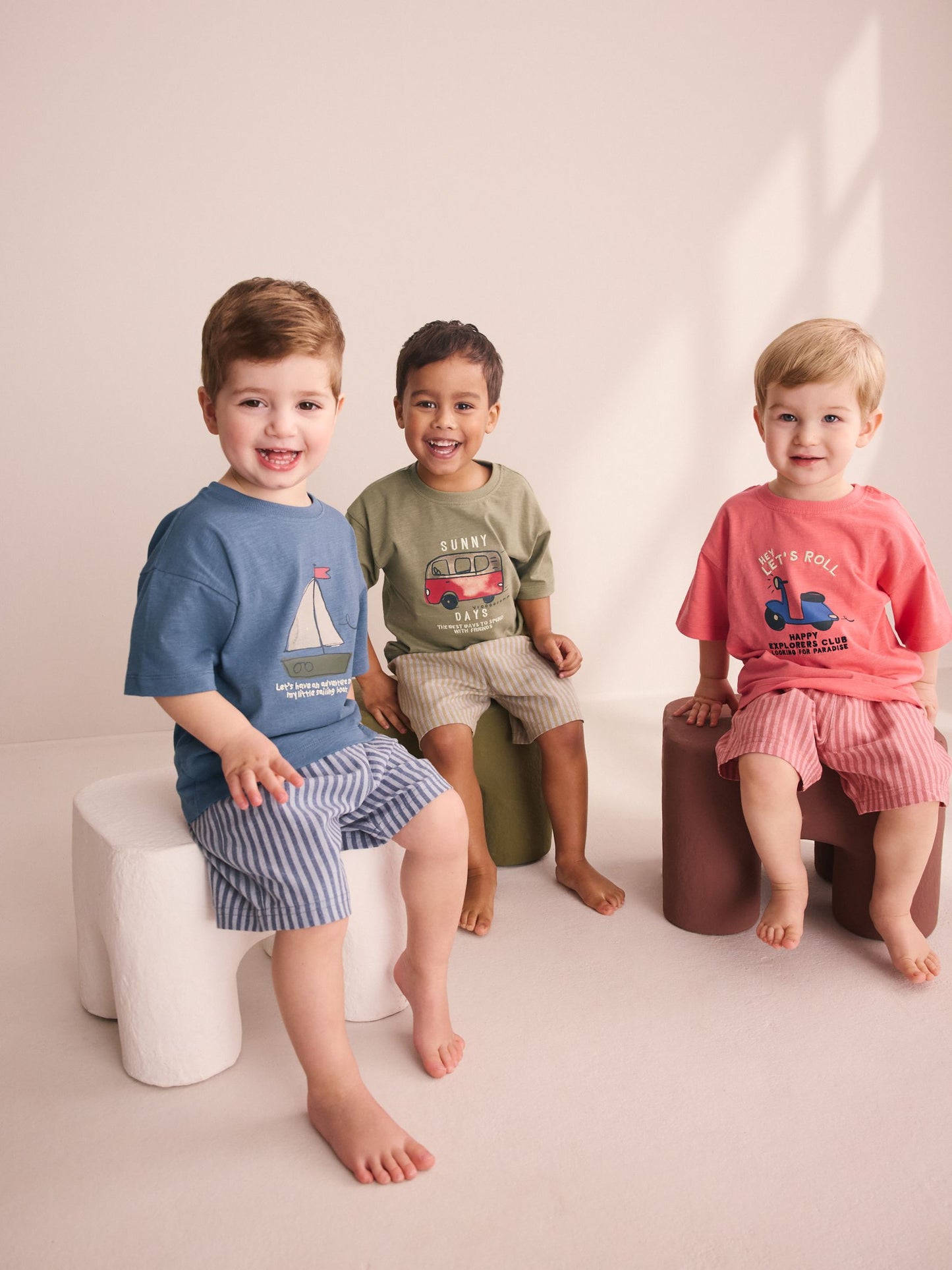 Blue/Green/Coral Transport Short Pyjamas 3 Pack (9mths-8yrs) image 1