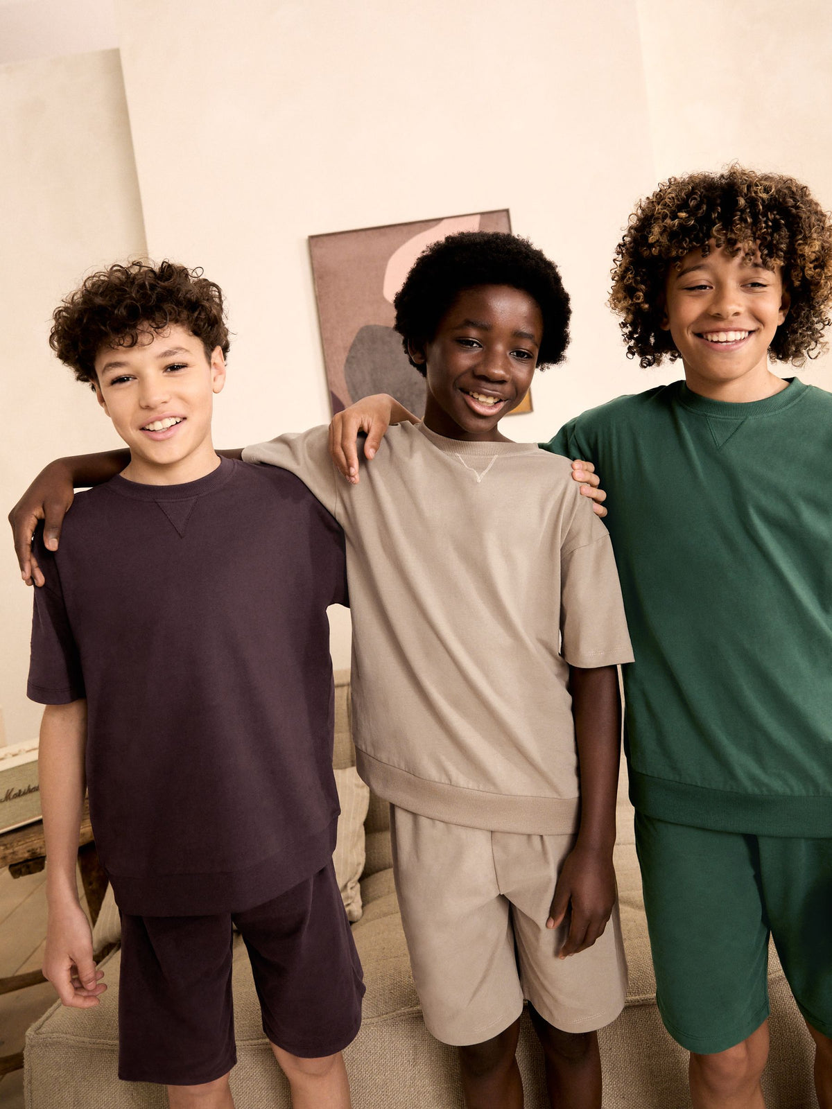 Cement/Green/Brown Plain Short Pyjamas 3 Pack (3-16yrs) - image 1