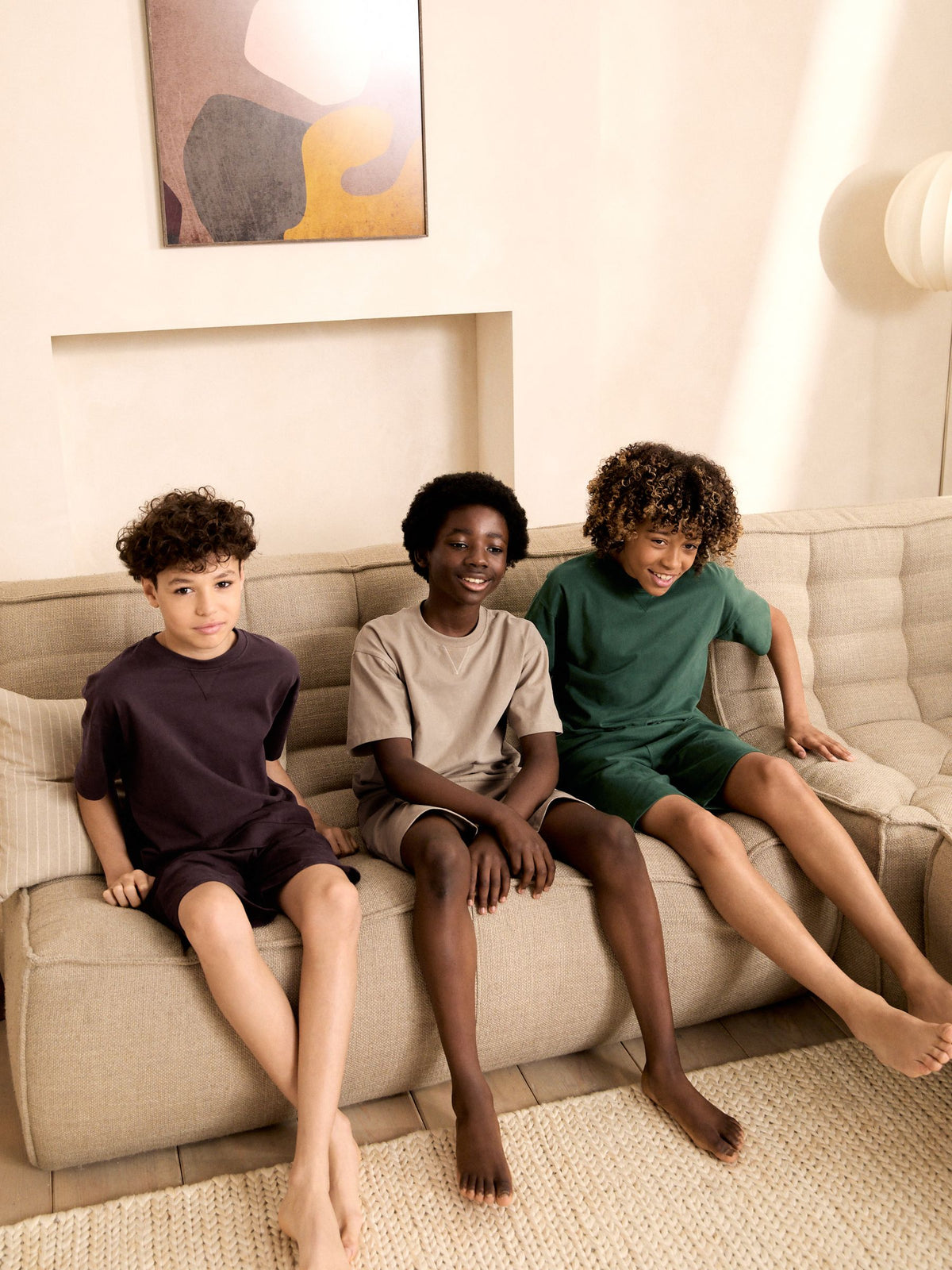 Cement/Green/Brown Plain Short Pyjamas 3 Pack (3-16yrs) - image 2