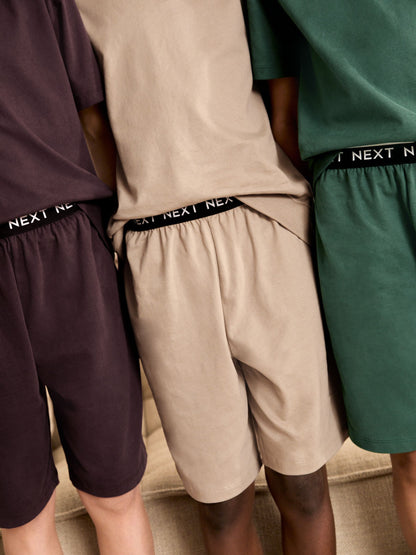 Cement/Green/Brown Plain Short Pyjamas 3 Pack (3-16yrs) - image 3