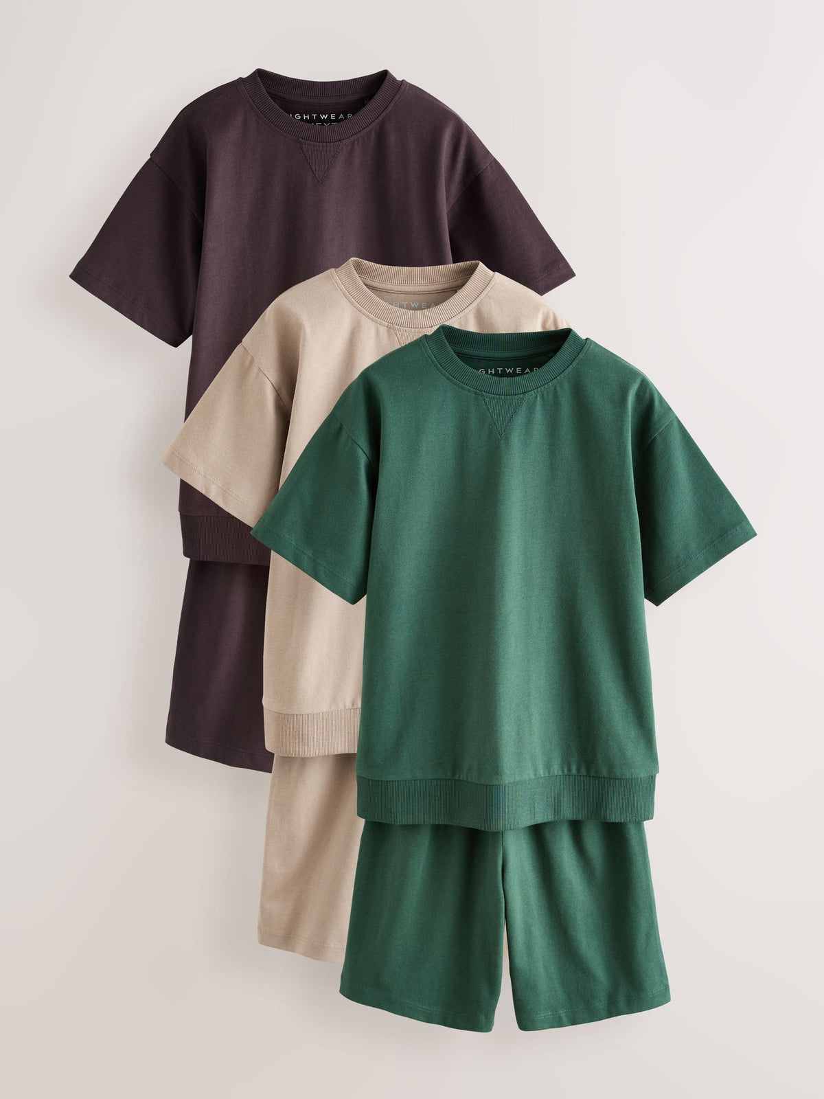 Cement/Green/Brown Plain Short Pyjamas 3 Pack (3-16yrs) - image 4
