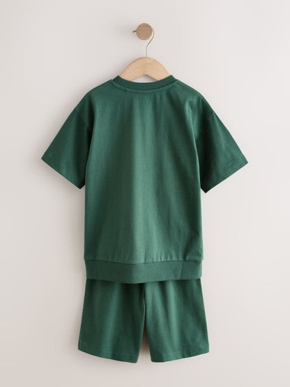 Cement/Green/Brown Plain Short Pyjamas 3 Pack (3-16yrs) - image 8