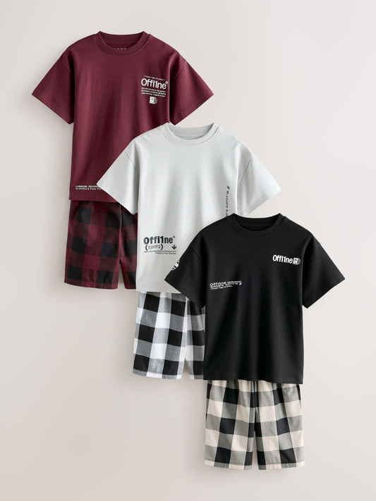 Black/White/Red Check Woven Short Pyjamas 3 Pack (3-16yrs) image 1