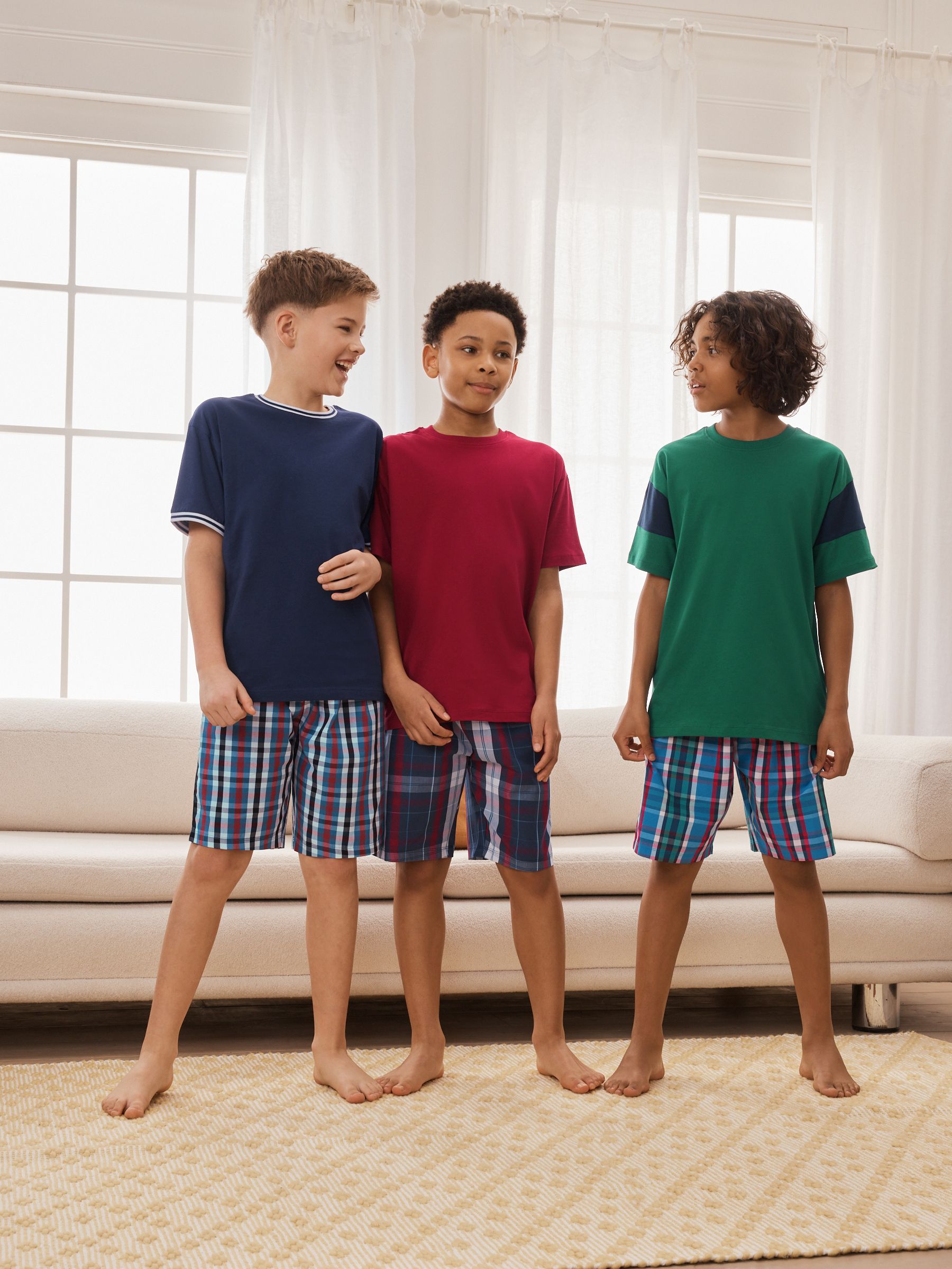 Navy/Burgundy/Green Woven Short Pyjamas 3 Pack (3-16yrs) image 1