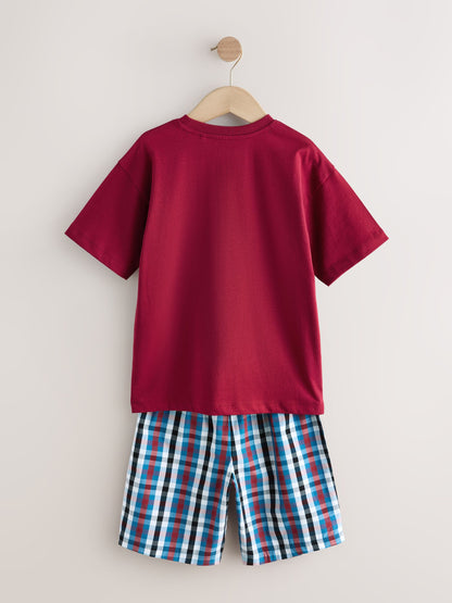 Navy/Burgundy/Green Woven Short Pyjamas 3 Pack (3-16yrs) image 3