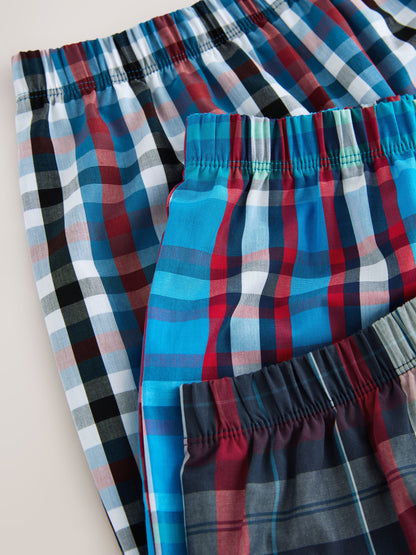 Navy/Burgundy/Green Woven Short Pyjamas 3 Pack (3-16yrs) - image 12