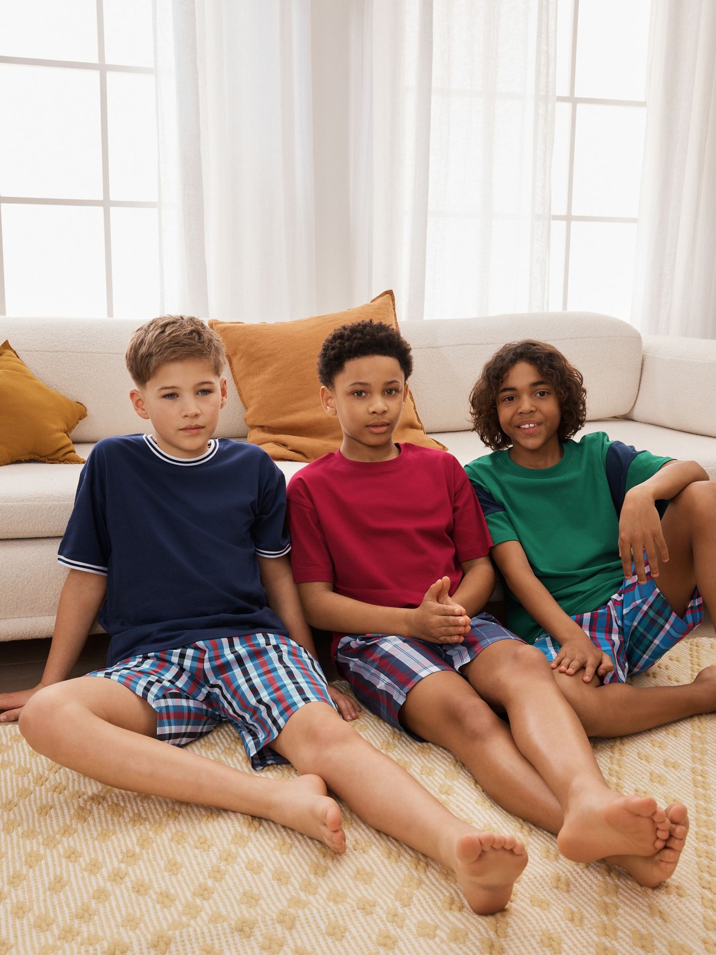 Navy/Burgundy/Green Woven Short Pyjamas 3 Pack (3-16yrs) image 5