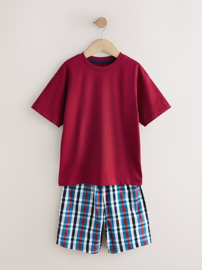 Navy/Burgundy/Green Woven Short Pyjamas 3 Pack (3-16yrs) image 10