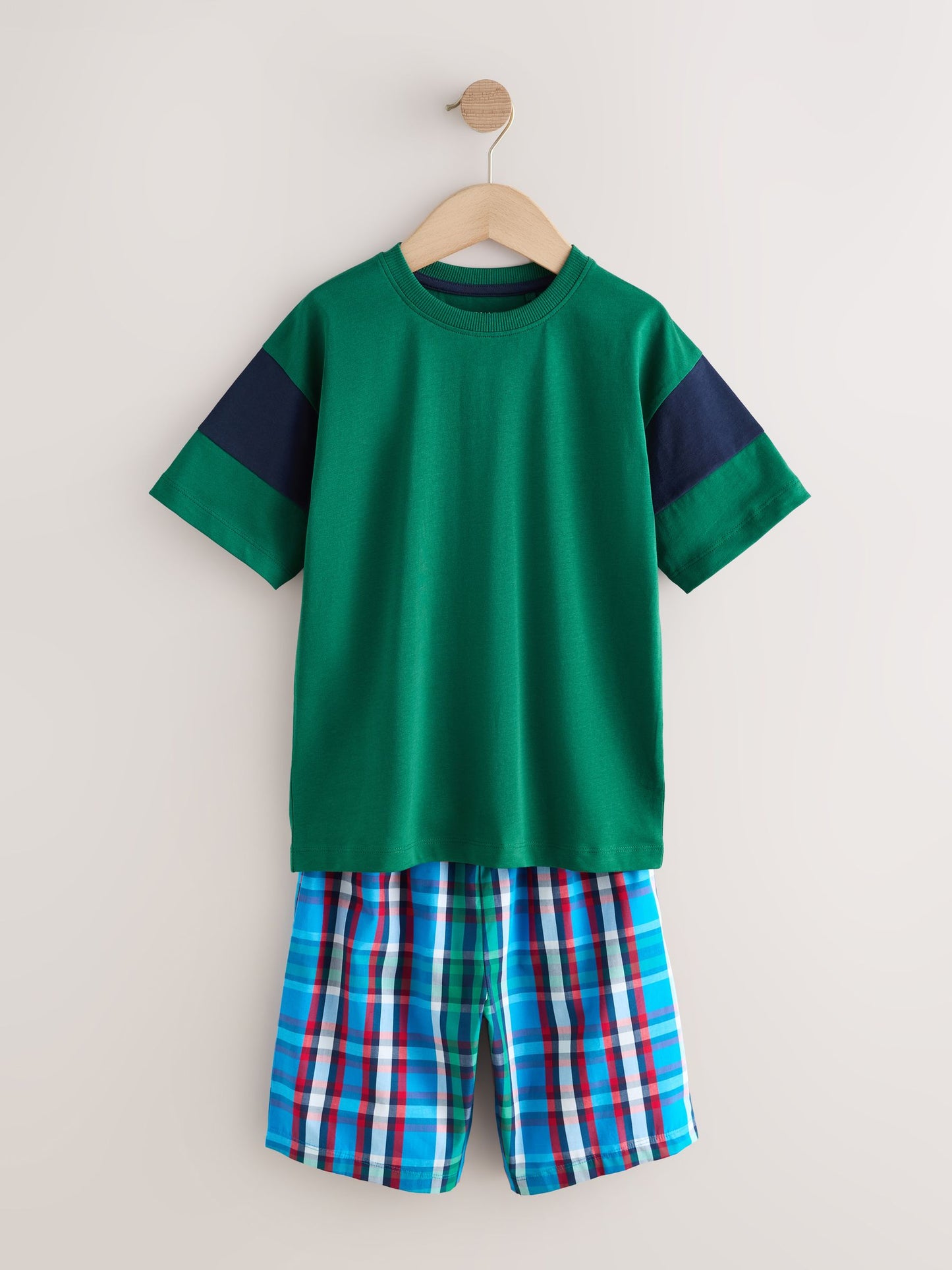 Navy/Burgundy/Green Woven Short Pyjamas 3 Pack (3-16yrs) image 11
