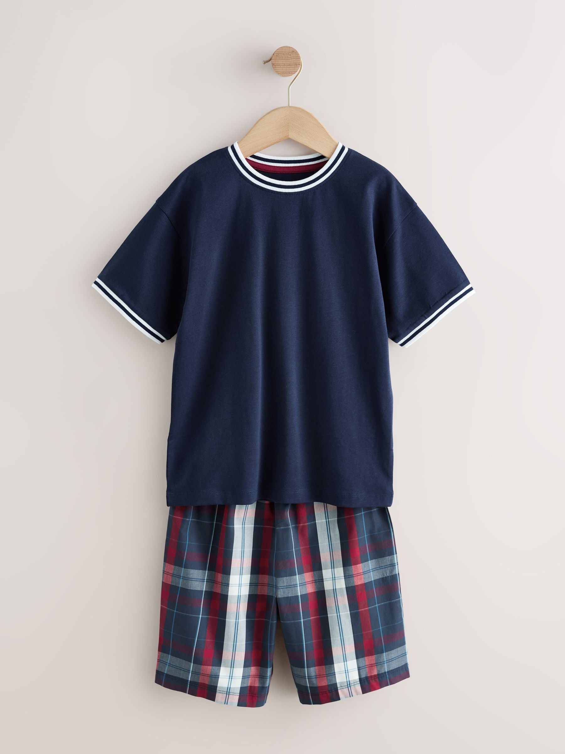 Navy/Burgundy/Green Woven Short Pyjamas 3 Pack (3-16yrs) image 12