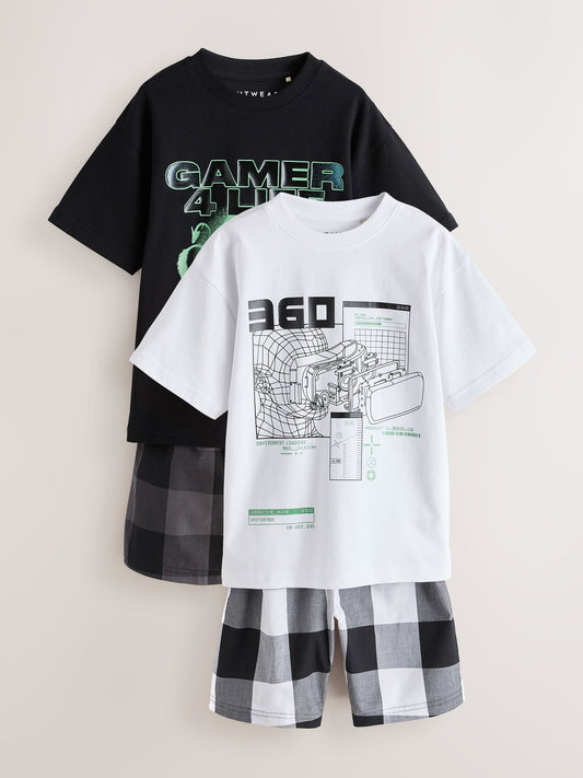 Black/White Check Gamer Shorts Pyjamas 2 Pack (4-16yrs) image 1