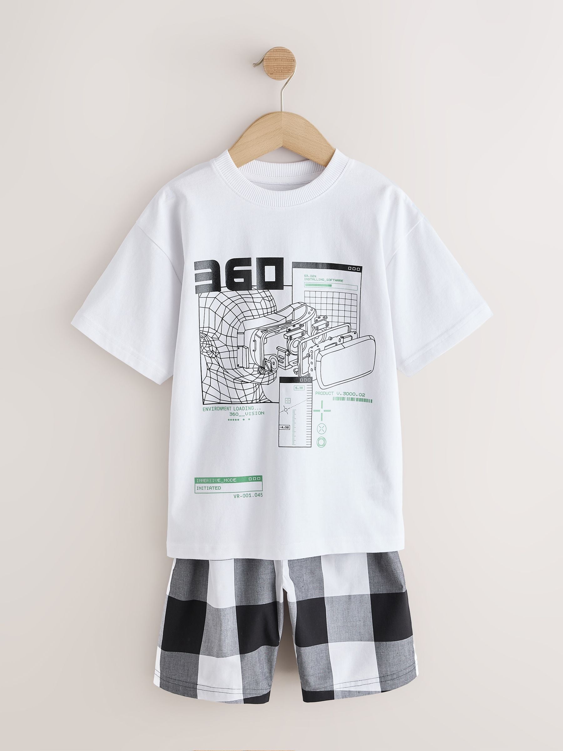 Black/White Check Gamer Shorts Pyjamas 2 Pack (4-16yrs) image 5