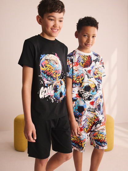 Multi Bright Football Short Pyjamas 2 Pack (3-16yrs) - image 1