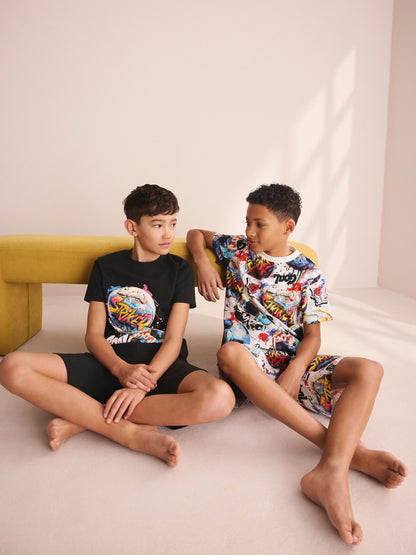 Multi Bright Football Short Pyjamas 2 Pack (3-16yrs) - image 3