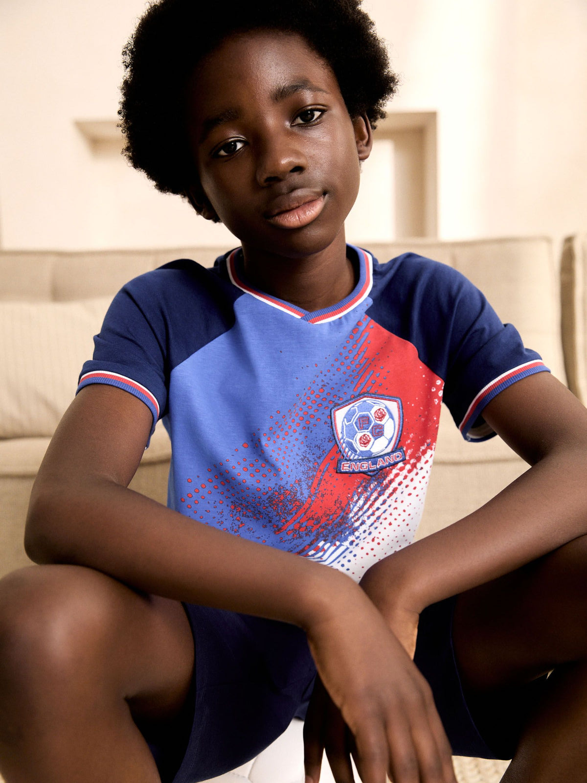White/Blue/Red England Single Short Football Pyjamas (4-14yrs) - image 1