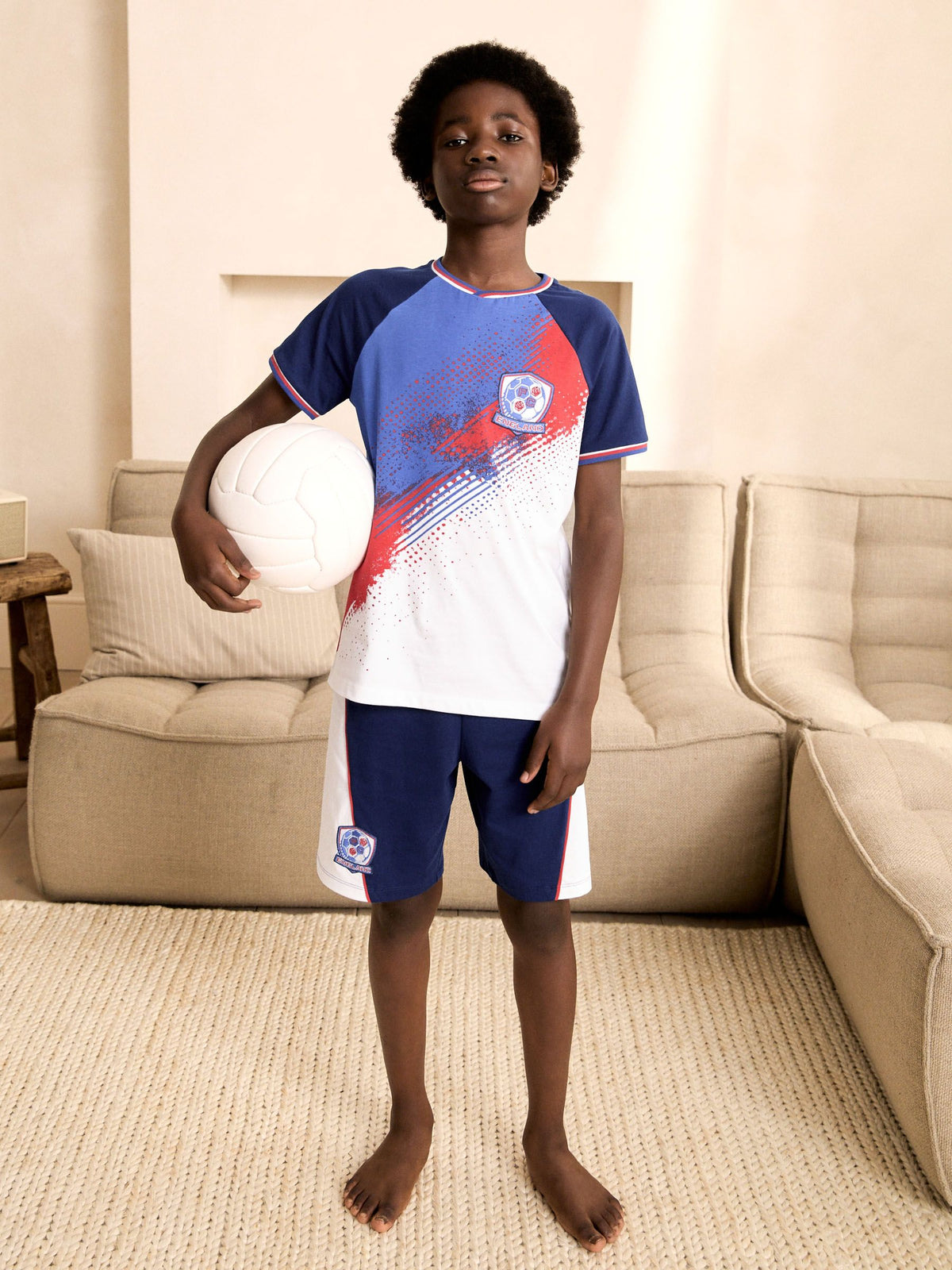 White/Blue/Red England Single Short Football Pyjamas (4-14yrs) - image 2