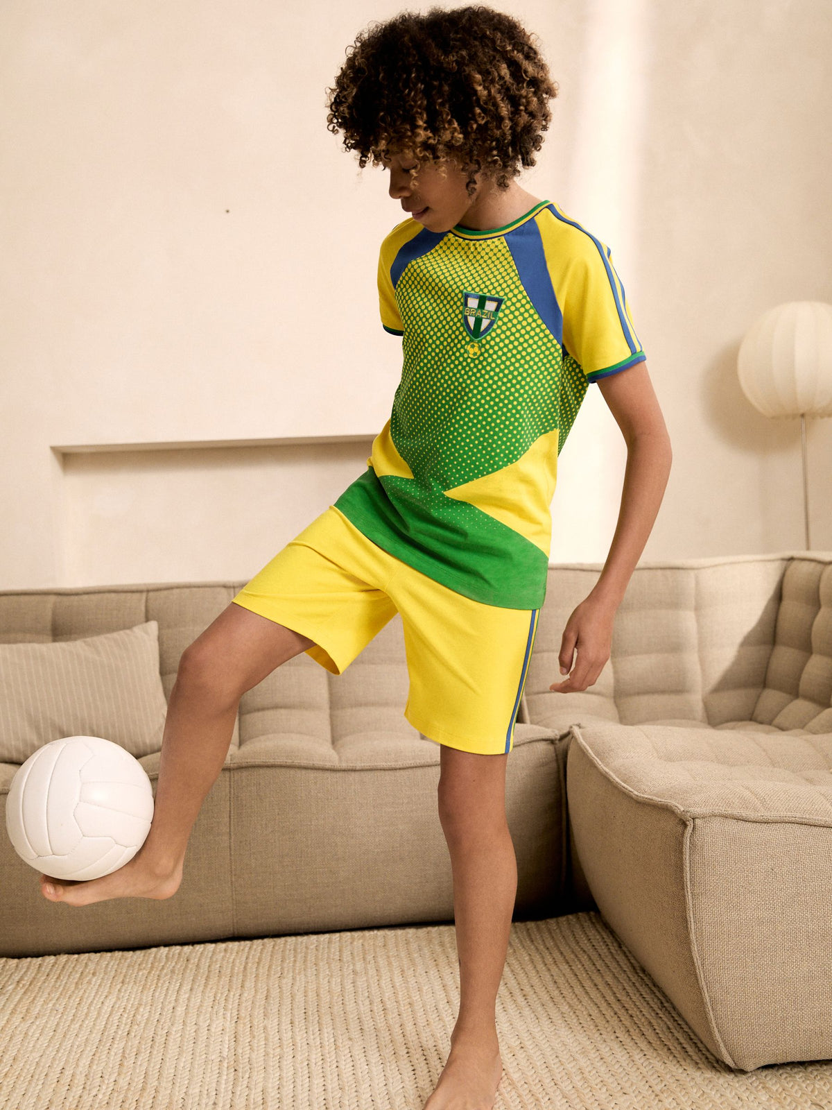 Green/Yellow Brazil Single Short Football Pyjamas (4-14yrs) - image 1