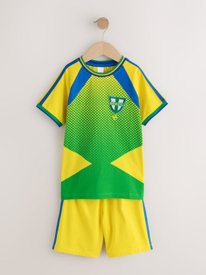 Green/Yellow Brazil Single Short Football Pyjamas (4-14yrs) - image 4