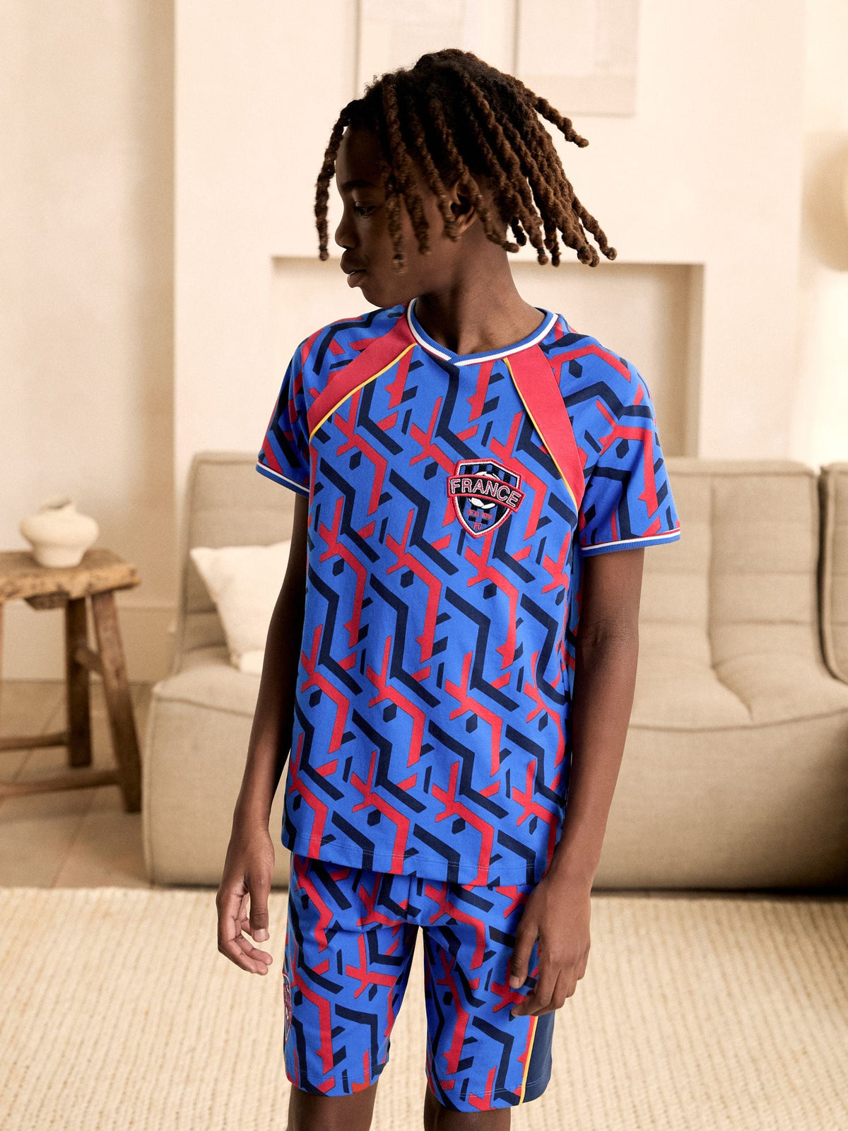 White/Blue/Red France Single Short Football Pyjamas (4-14yrs) - image 1