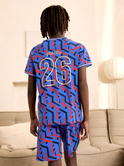 White/Blue/Red France Single Short Football Pyjamas (4-14yrs) - image 2