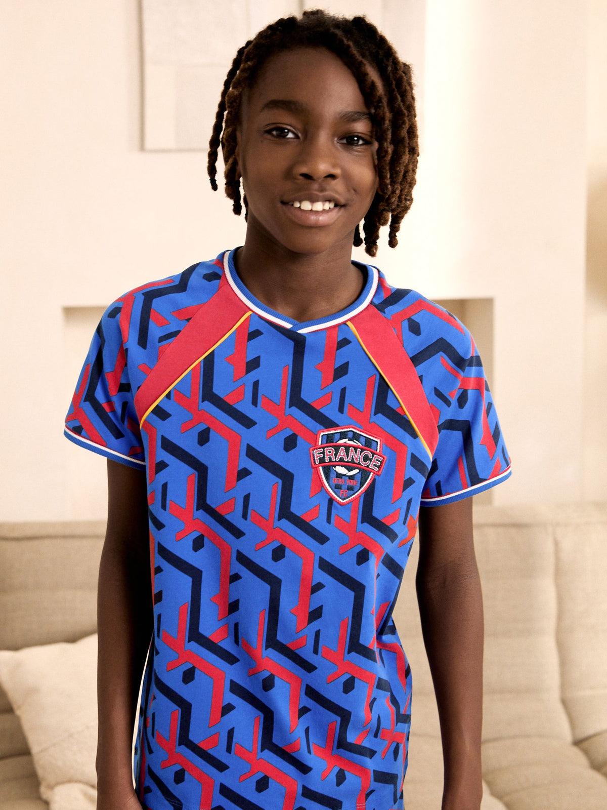White/Blue/Red France Single Short Football Pyjamas (4-14yrs) - image 3