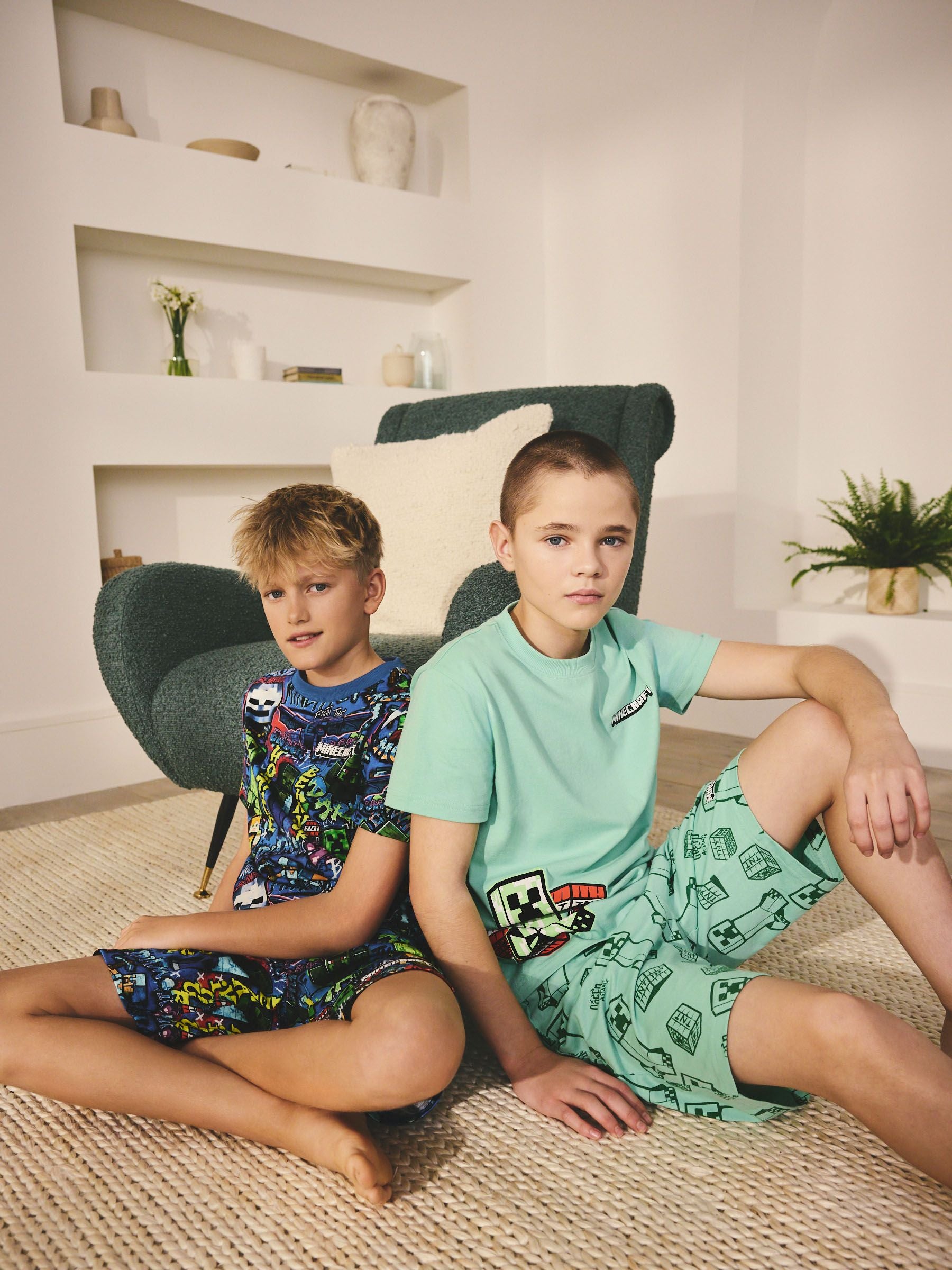 Dsiney Kidz - Green/Blue Minecraft Short Pyjamas 2 Pack (5-14yrs) image 2