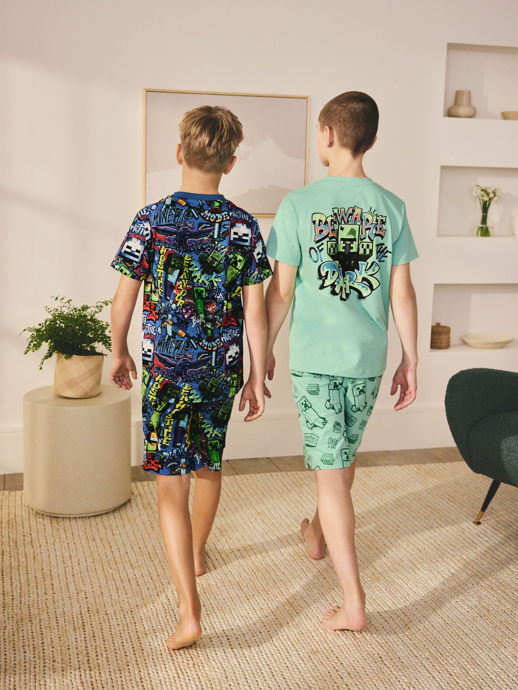Dsiney Kidz - Green/Blue Minecraft Short Pyjamas 2 Pack (5-14yrs) image 3