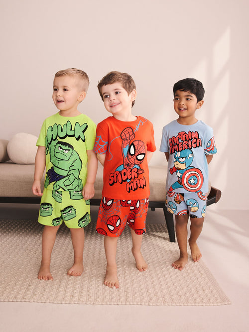 Red/Blue/Green Marvel Short Pyjamas 3 Pack (12mths-11yrs) image 1