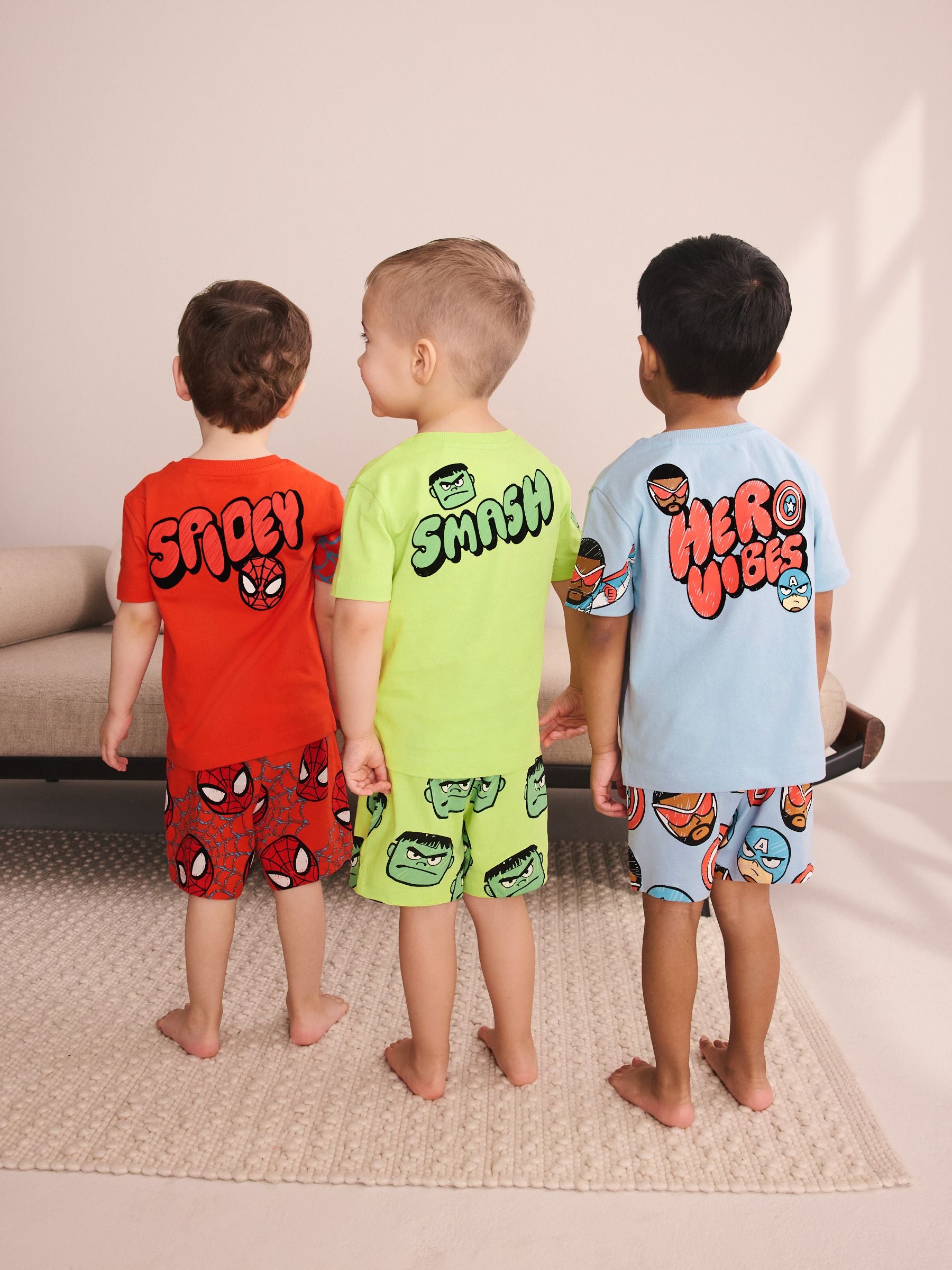 Dsiney Kidz - Red/Blue/Green Marvel Short Pyjamas 3 Pack (12mths-11yrs) image 2