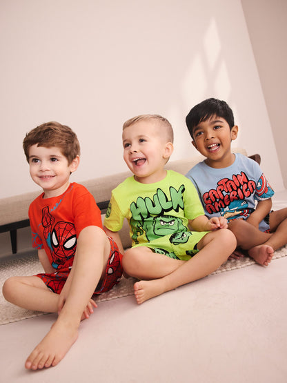 Dsiney Kidz - Red/Blue/Green Marvel Short Pyjamas 3 Pack (12mths-11yrs) image 3