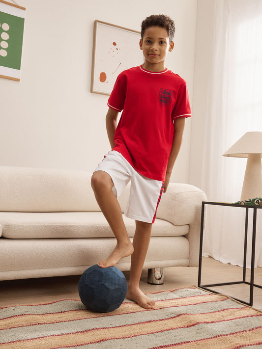 Red/White England Single Short Pyjamas (3-16yrs) image 1