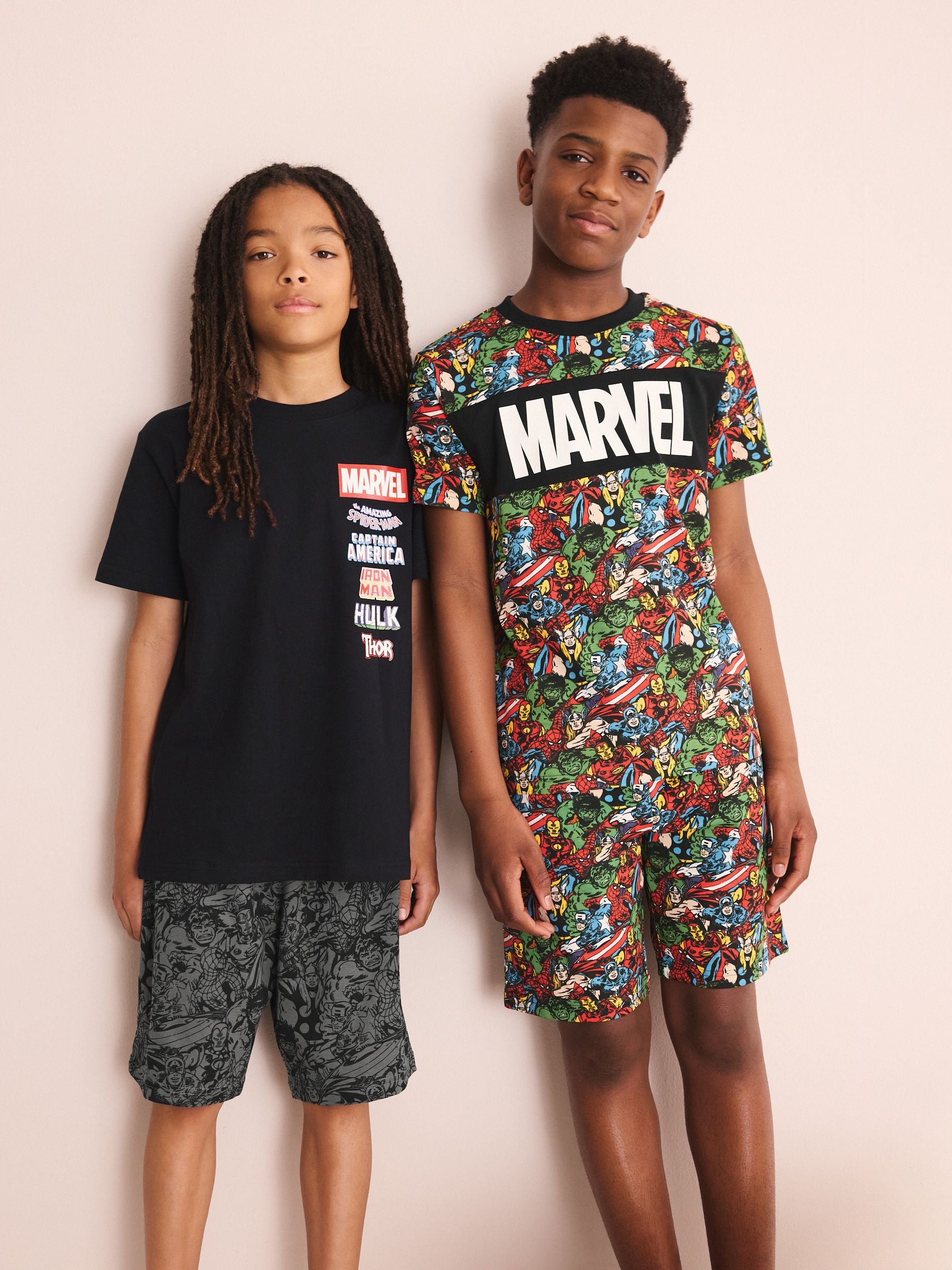 Dsiney Kidz - Black/Red Marvel Short Pyjamas 2 Pack (3-14yrs) image 1