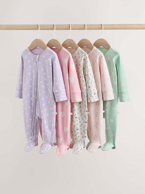 Pastel Two Way Zip Baby Sleepsuits 5 Pack (0-2yrs) image 1