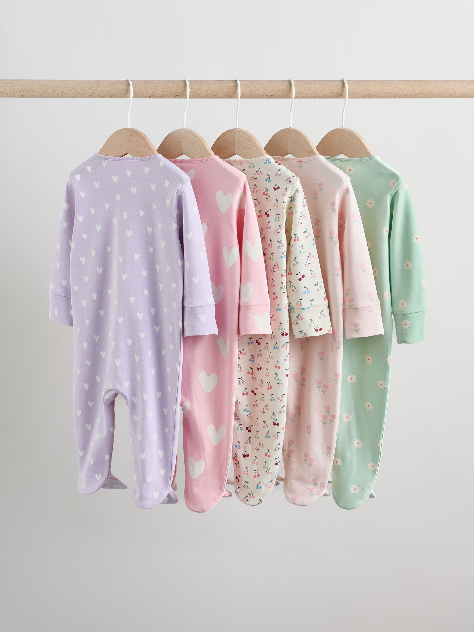 Pastel Two Way Zip Baby Sleepsuits 5 Pack (0-2yrs) image 2
