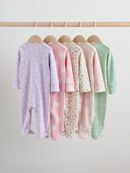 Pastel Two Way Zip Baby Sleepsuits 5 Pack (0-2yrs) image 2