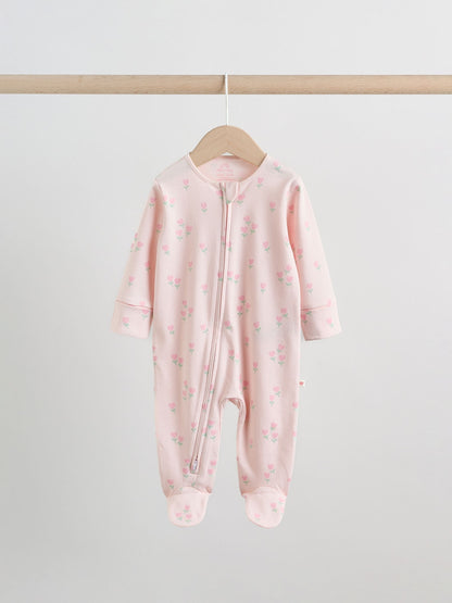 Pastel Two Way Zip Baby Sleepsuits 5 Pack (0-2yrs) image 3