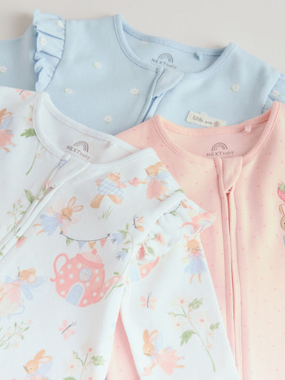 Multi Two Way Zip Baby Sleepsuit 3 Pack (0mths-3yrs) image 8